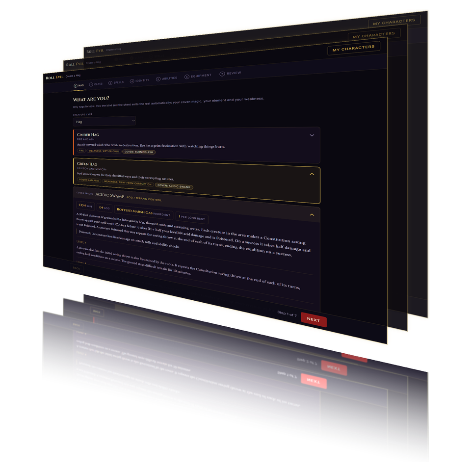 The Roll Evil character builder